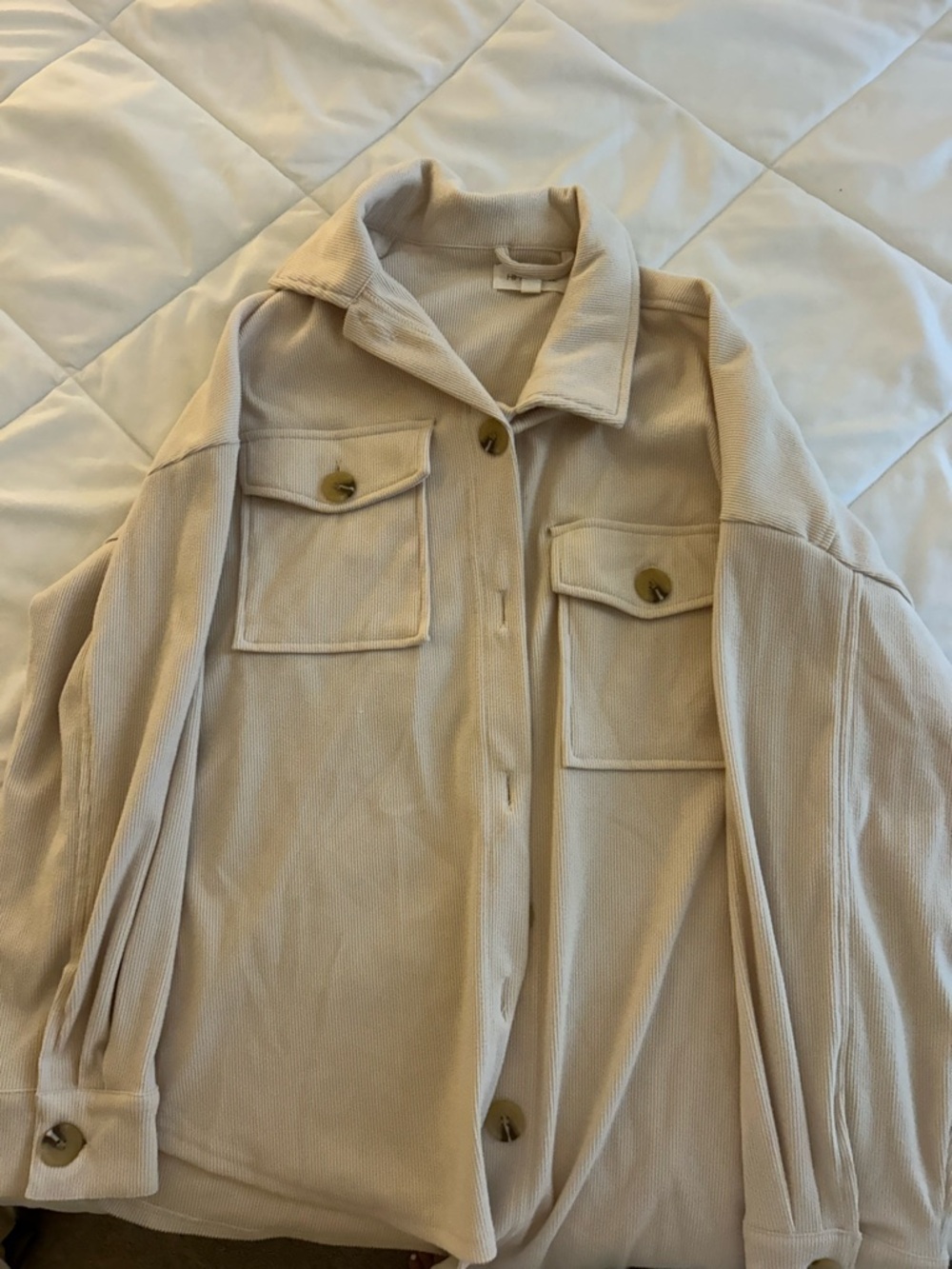 Beige Corduroy Oversized Button-Front Jacket with Chest Pockets never worn